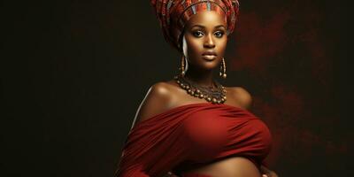 incinta bellissimo africano donna. generativo ai foto