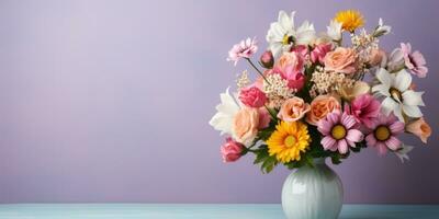 mazzo di bellissimo diverso fiori nel un' vaso. generativo ai foto