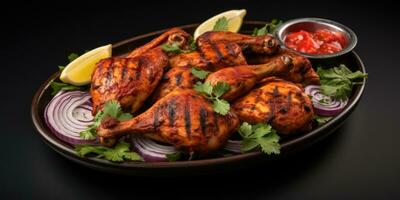 il nazionale piatto di India, tandoori pollo. piatto avvicinamento. generativo ai foto