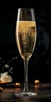 un' bicchiere di Champagne su un' buio sfondo. celebrazione bere.generativo ai foto
