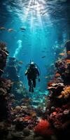 tuffatore sott'acqua, subacqueo mondo. generativo ai foto