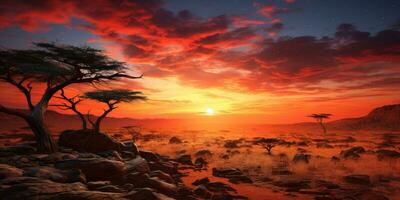 un' bellissimo foto di un' tramonto nel Africa. generativo ai