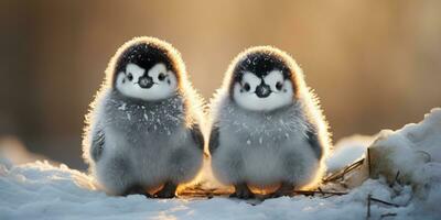 carino e divertente pinguini inverno, animale mondo. generativo ai foto