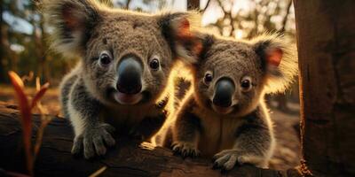 carino koala su ramo di eucalipto albero. generativo ai foto