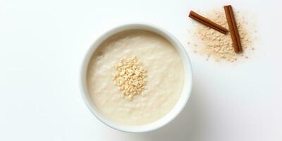 cucinato totale porridge avena bianca ceramica ciotola isolato su bianca. generativo ai foto