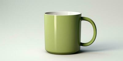 design di un' verde tazza per tè o caffè su leggero sfondo. minimalismo. generativo ai foto