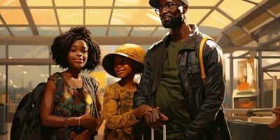 africano famiglia a il aeroporto. generativo ai foto