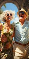 allegro anziano coppia ballando. nonna e nonno. generativo ai foto