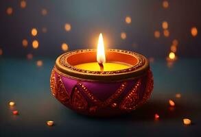 ai generativo contento Diwali sfondo, Festival di luci striscione, diya candele modello foto