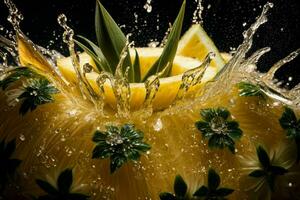 acqua spruzzo su ananas frutta. ai generativo professionista foto