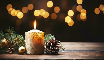 Natale decorazione con candele e pino coni. ai generato foto