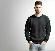 giovane uomo indossare vuoto nero maglione modello Stampa presentazione modello ai creare foto