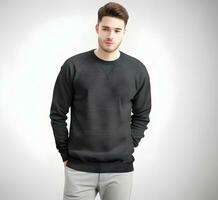 giovane uomo indossare vuoto nero maglione modello Stampa presentazione modello ai creare foto