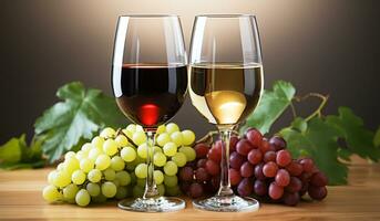 avvicinamento di mazzo di uva con bicchiere vino. ai generato foto