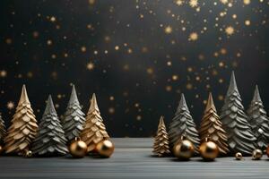 Natale sfondo con oro e argento alberi e d'oro punti salienti nel il sfondo foto
