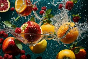 fresco frutta nel acqua spruzzata. ai generativo professionista foto