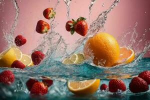 fresco frutta nel acqua spruzzata. ai generativo professionista foto