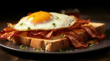 tostato pane con Bacon e fritte uovo ai generato foto