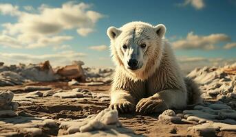 polare orso nel scongelare zona dovuto per clima modificare. ai generato foto