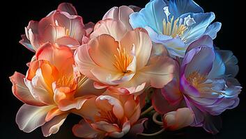 illustrazione di raggiante leggero arancia e blu trasparente fiori. ai generativo foto