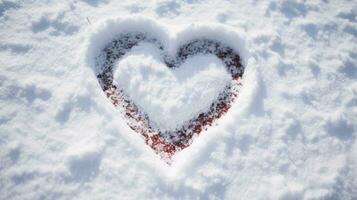 cuore disegnato nel il neve ai generato foto
