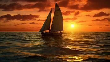 barca a vela nel il mare tramonto ai generato foto