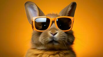 carino coniglio indossare occhiali da sole ai generato foto