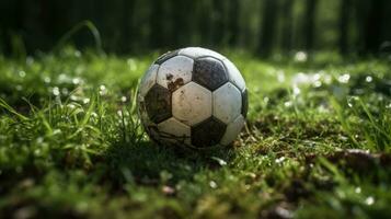 calcio palla su verde erba ai generato foto