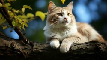 gatto su albero ramo ai generato foto