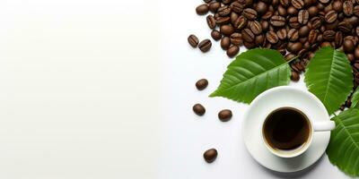 superiore Visualizza bicchiere caffè con caffè fagioli isolato bianca sfondo, internazionale caffè giorno concetto, ai generato foto