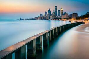 il Chicago orizzonte a tramonto. ai-generato foto