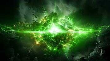 esplosione con verde illuminazione. generativo ai foto