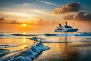 un' yacht nel il oceano a tramonto. ai-generato foto