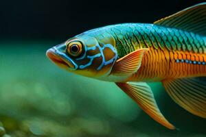 un' colorato pesce con blu e arancia strisce. ai-generato foto