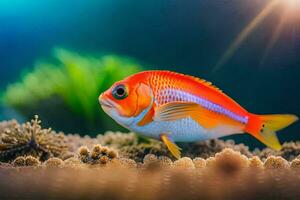 un arancia pesce nel un acquario con corallo. ai-generato foto