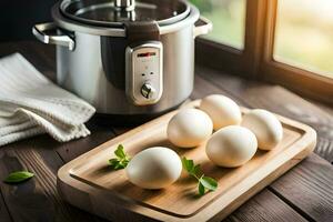 Come per cucinare uova nel un immediato pentola. ai-generato foto