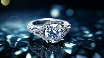 fotografia un elegante squillare con un' radiante diamante su un' gioielleria scatola, simboleggiante lusso e caro. generativo ai foto