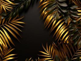 nero e d'oro tropicale floreale sfondo copia spazio. spazio per testo ai generato foto
