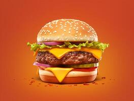 davanti Visualizza gustoso carne hamburger con formaggio e insalata su buio sfondo ai generato foto