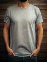grigio maglietta per modello design ai generato foto