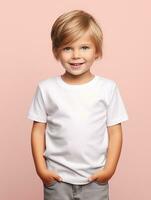 ragazzo bianca maglietta per modello design ai generativo foto