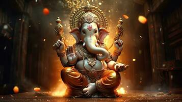 un' signore Ganesha su il sfondo di il universo. generativo ai foto