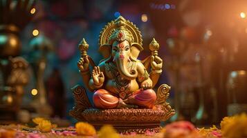 ganesh jayanti signore Ganesha su un' brillantemente illuminato sfondo. generativo ai foto