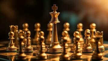 oro Regina è il capo di il scacchi nel il gioco su tavola. comando concetto. generativo ai foto