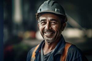 contento e godere di squadra costruzione lavoratore Lavorando a costruzione luogo. generativo ai foto