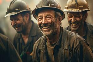 contento di lavoratori Lavorando a un' greggio olio bene. generativo ai foto