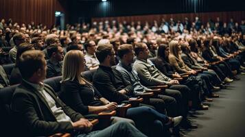 pubblico nel il conferenza sala. attività commerciale e imprenditoria concetto. addestramento. generativo ai foto