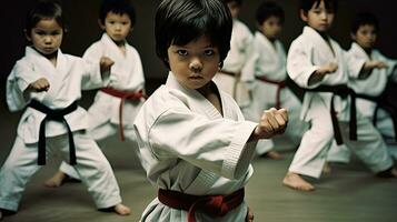 asiatico bambini karatè marziale arti. taekwondo. generativo ai foto