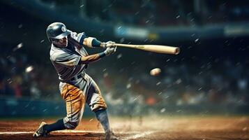 baseball giocatore pipistrello il palla su professionale baseball stadio. generativo ai foto