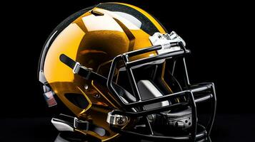 lato Visualizza di un' giallo nero americano calcio casco isolato su bianca sfondo. calcio casco. generativo ai foto